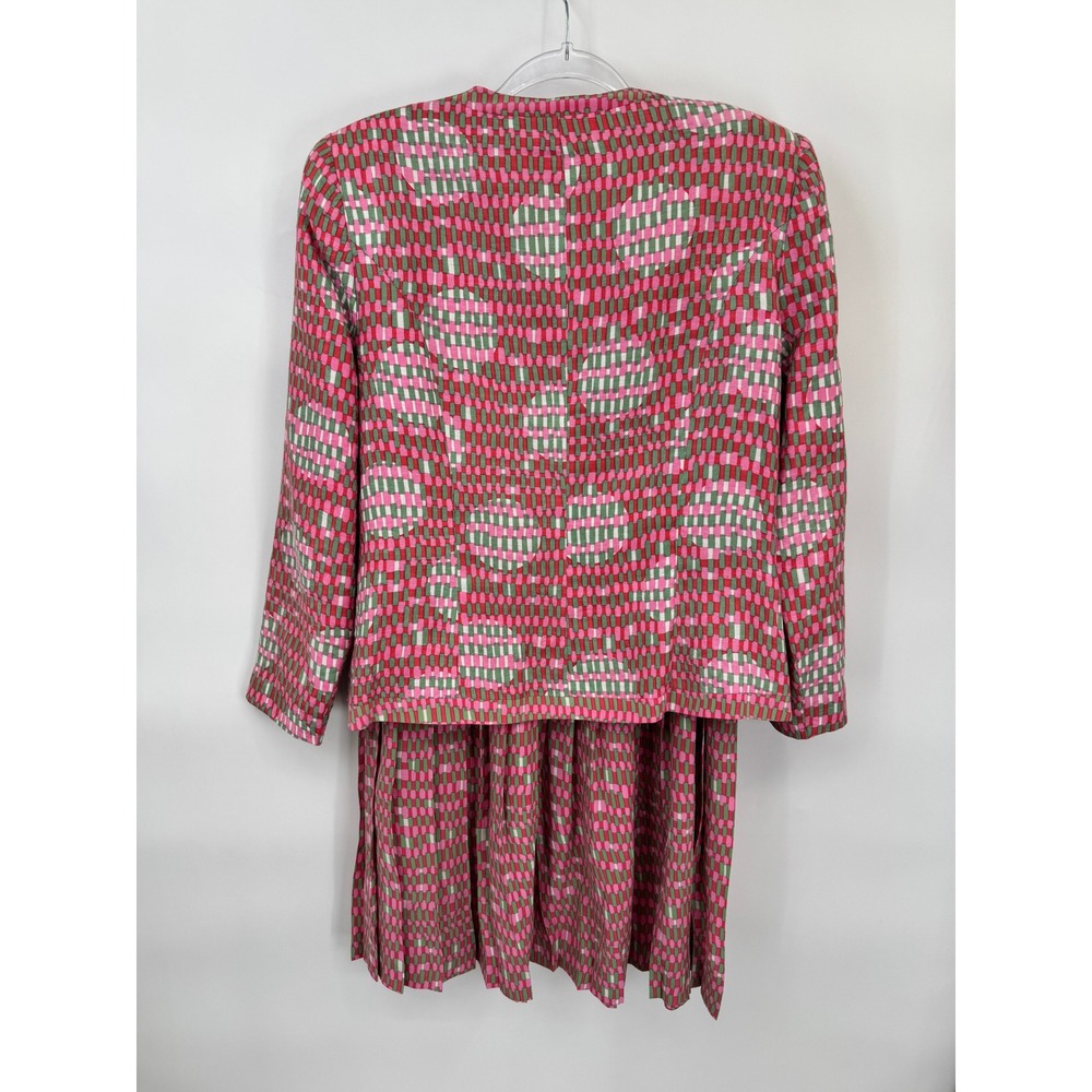 Anne Crimmins Skirt Suit Set Womens 12 Pink Geometric Coquette Vintage - Picture 4 of 16